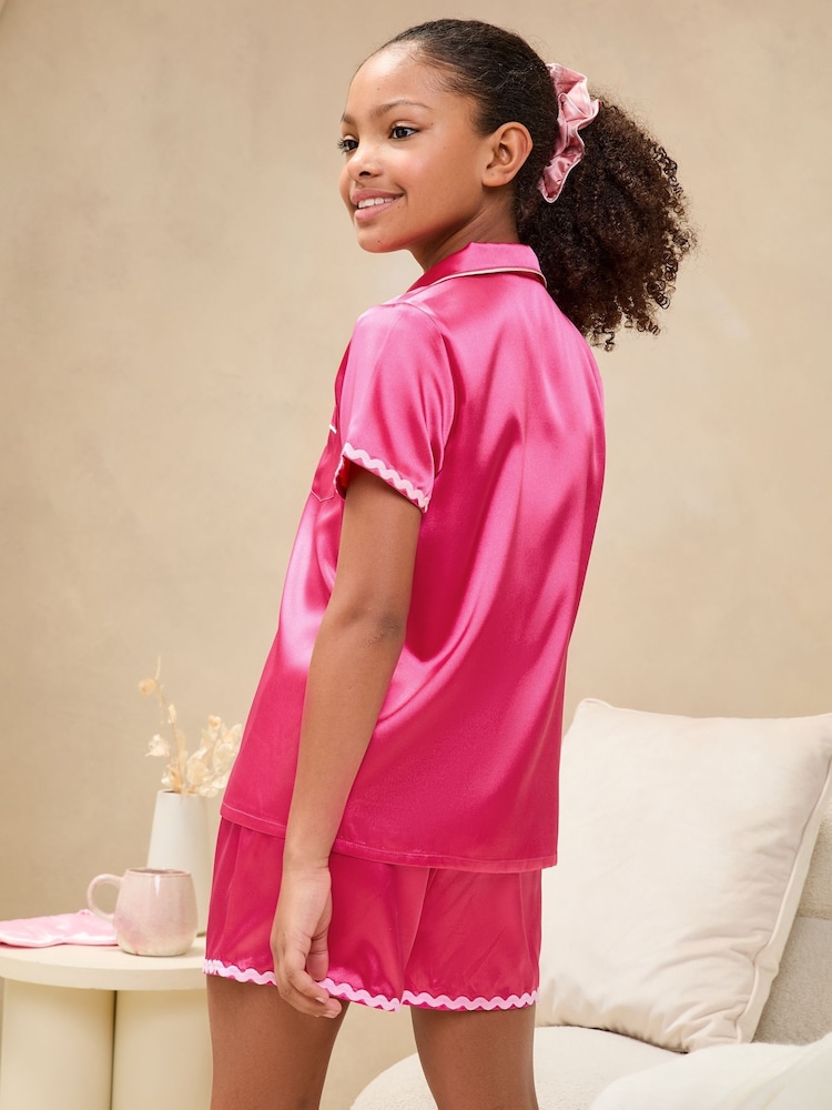 Lipsy Bright Pink Satin Pyjamas (3-16yrs) - Image 2 of 5