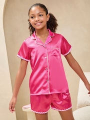 Lipsy Bright Pink Satin Pyjamas (3-16yrs) - Image 3 of 5