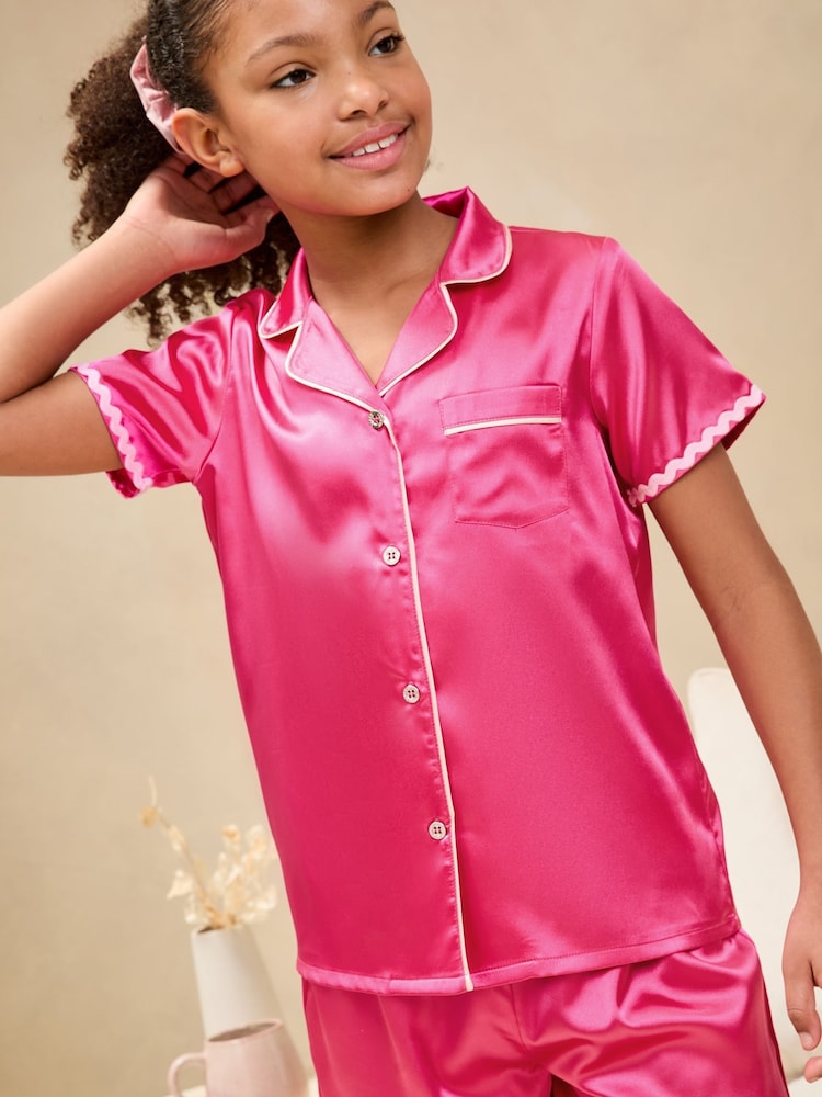 Lipsy Bright Pink Satin Pyjamas (3-16yrs) - Image 5 of 5