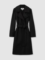 Reiss Black Rae Wool Blend Belted Double Breasted Coat With Cashmere - Image 2 of 6