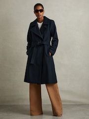 Reiss Teal Rae Wool Blend Belted Double Breasted Coat With Cashmere - Image 1 of 5