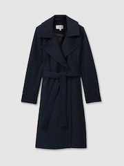 Reiss Teal Rae Wool Blend Belted Double Breasted Coat With Cashmere - Image 2 of 5
