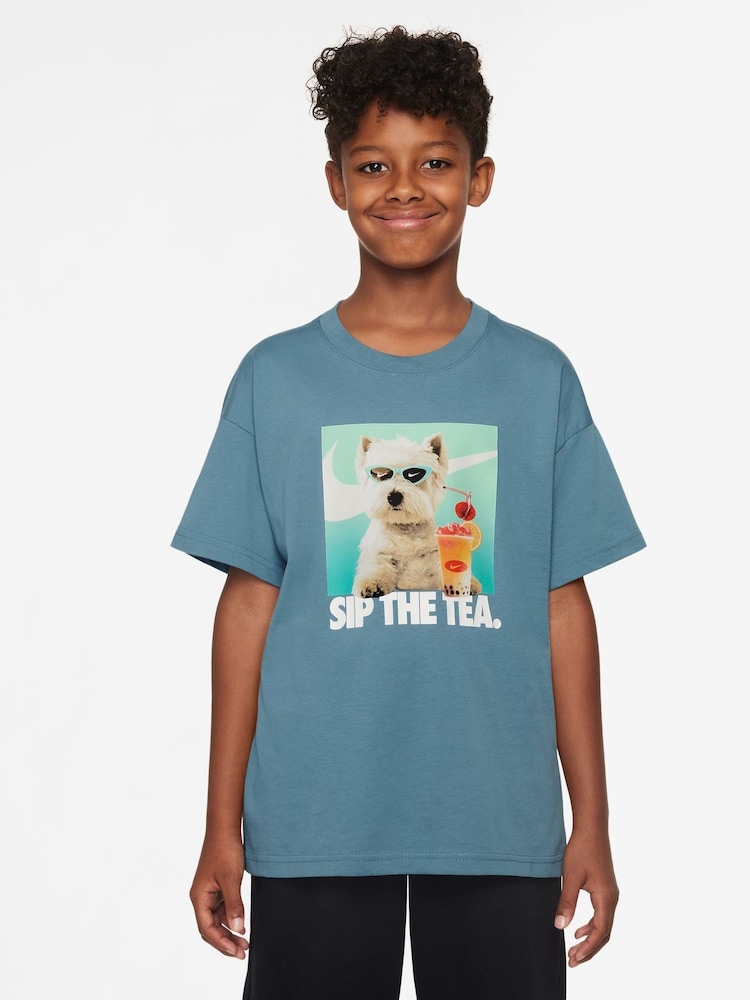 Nike Smokey Blue 100% Cotton Sportswear T-Shirt - Image 1 of 3