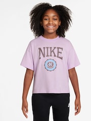 Nike Doll Lilac Boxy Varsity Graphic Print T-Shirt - Image 1 of 3