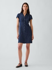 Gap Blue Empire Elasticated Waist Mini Shirt Dress - Image 1 of 4