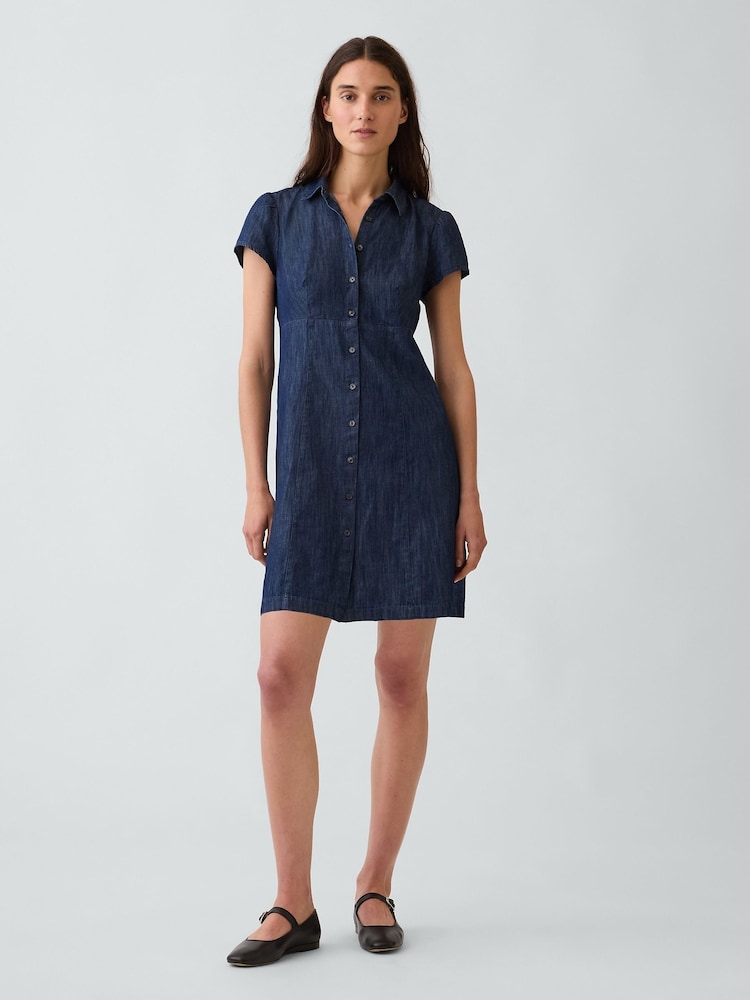 Gap Blue Empire Elasticated Waist Mini Shirt Dress - Image 1 of 4 Gap Blue Empire Elasticated Waist Mini Shirt Dress - Image 1 of 4