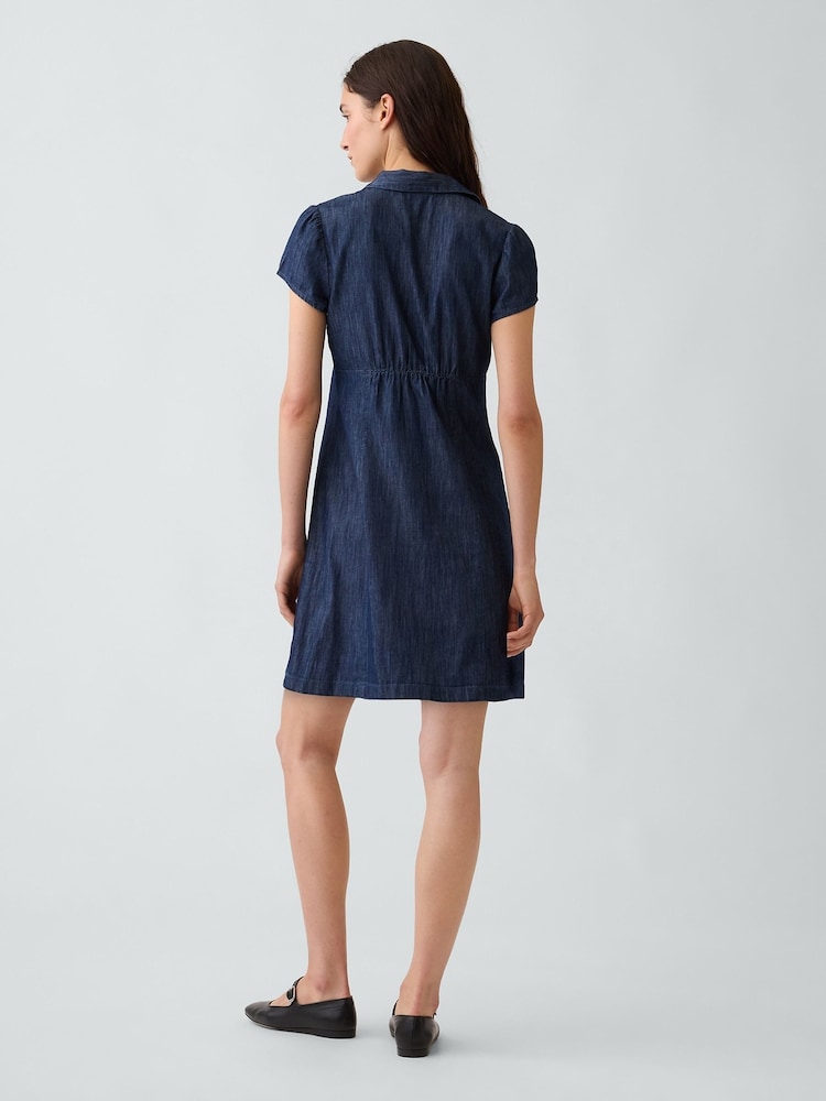 Gap Blue Empire Elasticated Waist Mini Shirt Dress - Image 2 of 4 Gap Blue Empire Elasticated Waist Mini Shirt Dress - Image 2 of 4