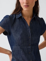 Gap Blue Empire Elasticated Waist Mini Shirt Dress - Image 4 of 4