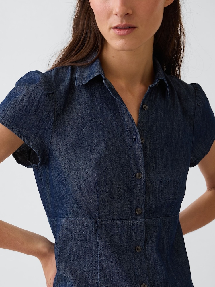 Gap Blue Empire Elasticated Waist Mini Shirt Dress - Image 4 of 4 Gap Blue Empire Elasticated Waist Mini Shirt Dress - Image 4 of 4