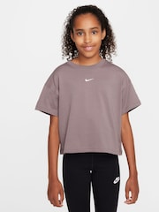Nike Taupe Grey Sportswear Boxy 100% Cotton T-Shirt - Image 1 of 3