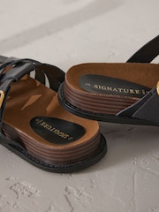 Black Signature Premium Leather Round Weave Buckle Footbed Shoes - Image 10 of 10