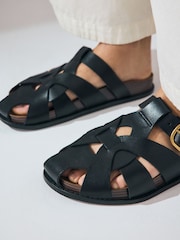 Black Signature Premium Leather Round Weave Buckle Footbed Shoes - Image 3 of 10