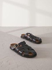 Black Signature Premium Leather Round Weave Buckle Footbed Shoes - Image 5 of 10