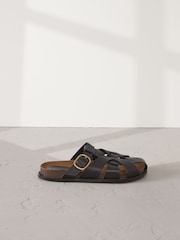 Black Signature Premium Leather Round Weave Buckle Footbed Shoes - Image 6 of 10