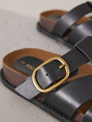 Black Signature Premium Leather Round Weave Buckle Footbed Shoes - Image 7 of 10