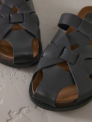 Black Signature Premium Leather Round Weave Buckle Footbed Shoes - Image 8 of 10