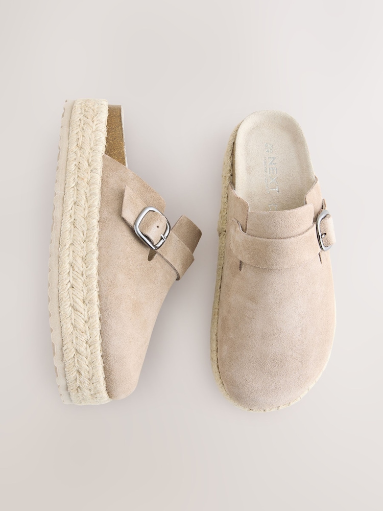 Neutral Forever Comfort® Leather Round Toe Espadrille Chunky Clogs - Image 1 of 5