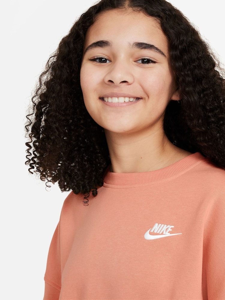 Nike Apricot Orange Club Fleece Boxy Crewneck Sweatshirt - Image 3 of 3
