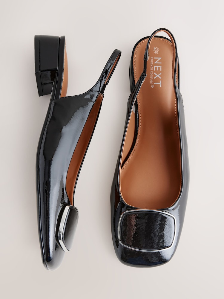 Black Forever Comfort® Square Toe Hardware Detail Slingbacks - Image 1 of 5