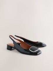 Black Forever Comfort® Square Toe Hardware Detail Slingbacks - Image 2 of 5