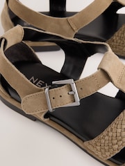 Khaki Green Forever Comfort® Leather Round Closed Toe Weave Detail Fisherman Sandals - Image 4 of 5