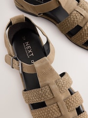 Khaki Green Forever Comfort® Leather Round Closed Toe Weave Detail Fisherman Sandals - Image 5 of 5