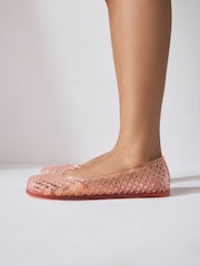 Neutral Nude Round Toe Jelly Ballerinas - Image 4 of 10