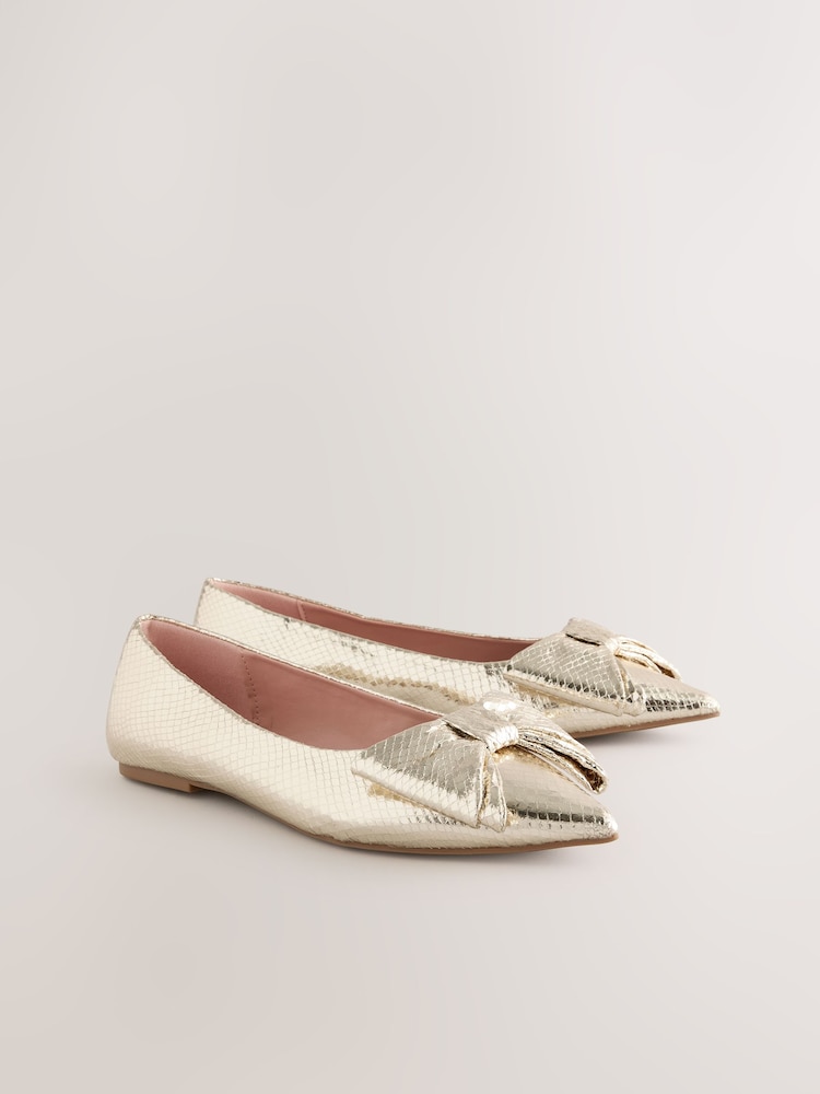 Gold Forever Comfort® Point Toe Bow Ballerinas - Image 2 of 5
