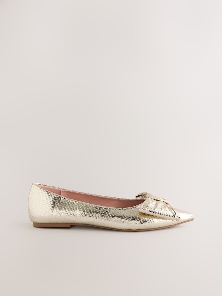 Gold Forever Comfort® Point Toe Bow Ballerinas - Image 3 of 5