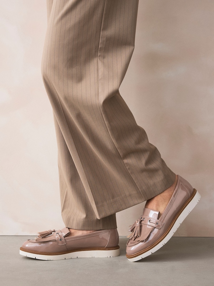 Taupe Standard/Wide Fit Forever Comfort® Chunky Patent Tassel Detail Loafers - Image 2 of 9