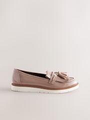 Taupe Standard/Wide Fit Forever Comfort® Chunky Patent Tassel Detail Loafers - Image 6 of 9