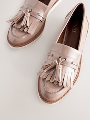 Taupe Standard/Wide Fit Forever Comfort® Chunky Patent Tassel Detail Loafers - Image 7 of 9