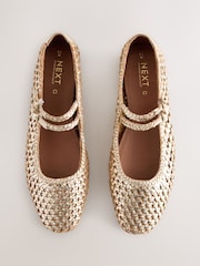 Gold Forever Comfort® Leather Square Toe Weave Double Mary Jane Shoes - Image 1 of 8