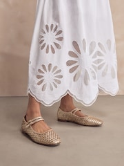 Gold Forever Comfort® Leather Square Toe Weave Double Mary Jane Shoes - Image 2 of 8
