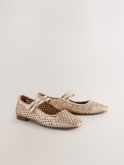Gold Forever Comfort® Leather Square Toe Weave Double Mary Jane Shoes - Image 5 of 8