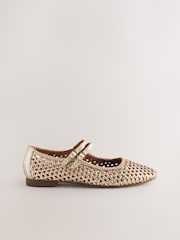 Gold Forever Comfort® Leather Square Toe Weave Double Mary Jane Shoes - Image 6 of 8