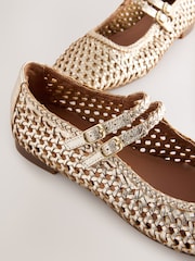 Gold Forever Comfort® Leather Square Toe Weave Double Mary Jane Shoes - Image 7 of 8
