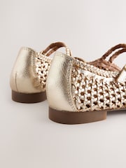 Gold Forever Comfort® Leather Square Toe Weave Double Mary Jane Shoes - Image 8 of 8