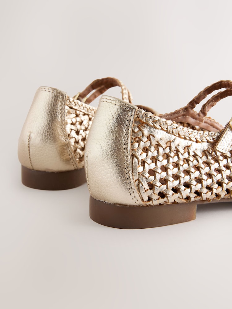 Gold Forever Comfort® Leather Square Toe Weave Double Mary Jane Shoes - Image 8 of 8