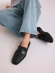 Black Forever Comfort® Leather Square Toe Weave Loafers - Image 2 of 9