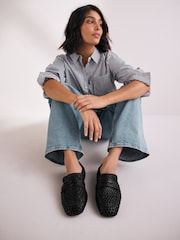Black Forever Comfort® Leather Square Toe Weave Loafers - Image 3 of 9