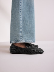 Black Forever Comfort® Leather Square Toe Weave Loafers - Image 4 of 9