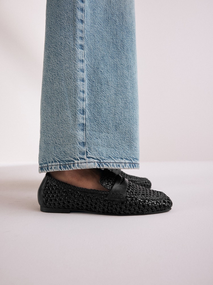 Noir - Mocassins tissés à bout carré en cuir Forever Comfort® - Image 4 of 9