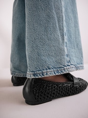 Black Forever Comfort® Leather Square Toe Weave Loafers - Image 5 of 9