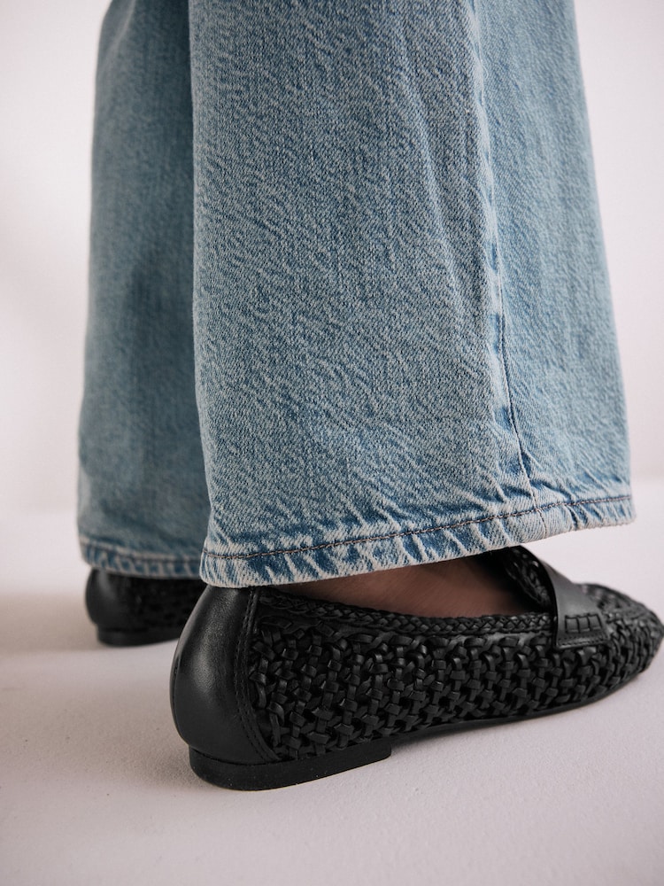 Noir - Mocassins tissés à bout carré en cuir Forever Comfort® - Image 5 of 9