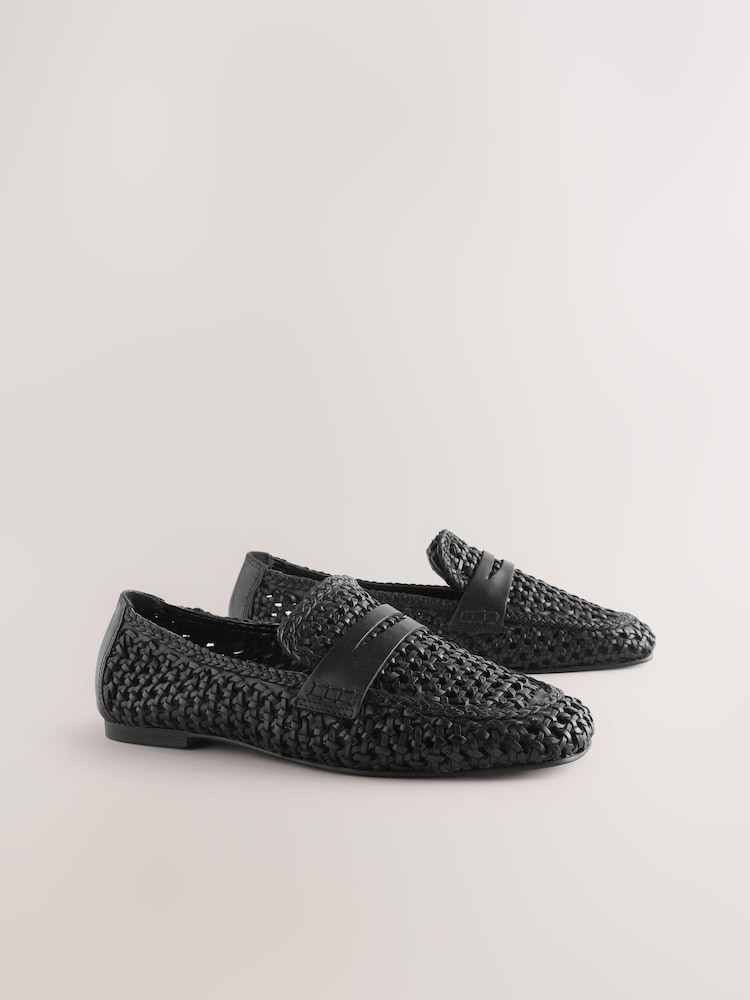 Noir - Mocassins tissés à bout carré en cuir Forever Comfort® - Image 7 of 9