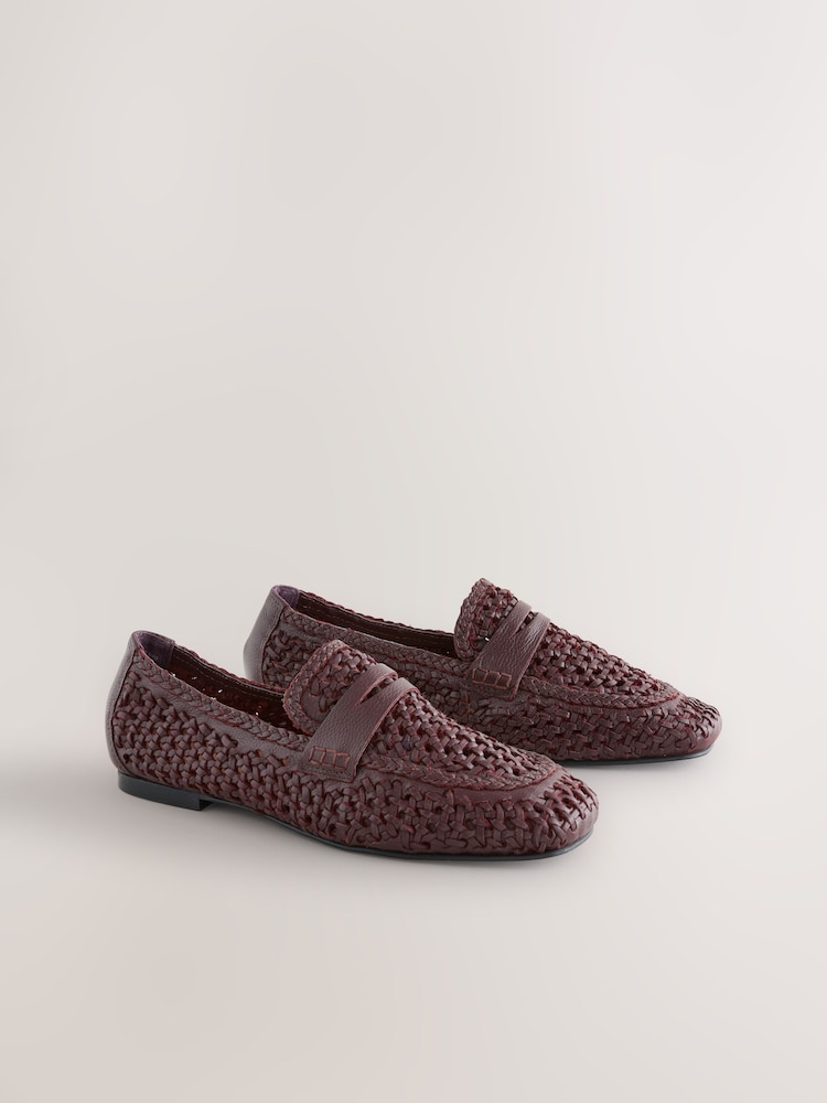 Wine Forever Comfort® Leather Square Toe Weave Loafers - Image 3 of 6