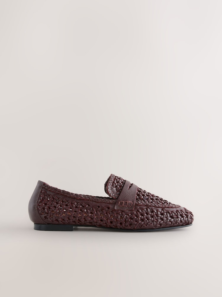 Wine Forever Comfort® Leather Square Toe Weave Loafers - Image 4 of 6