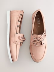 Blush Pink Forever Comfort® Leather Round Toe Lace Up Boat Shoes - Image 1 of 6