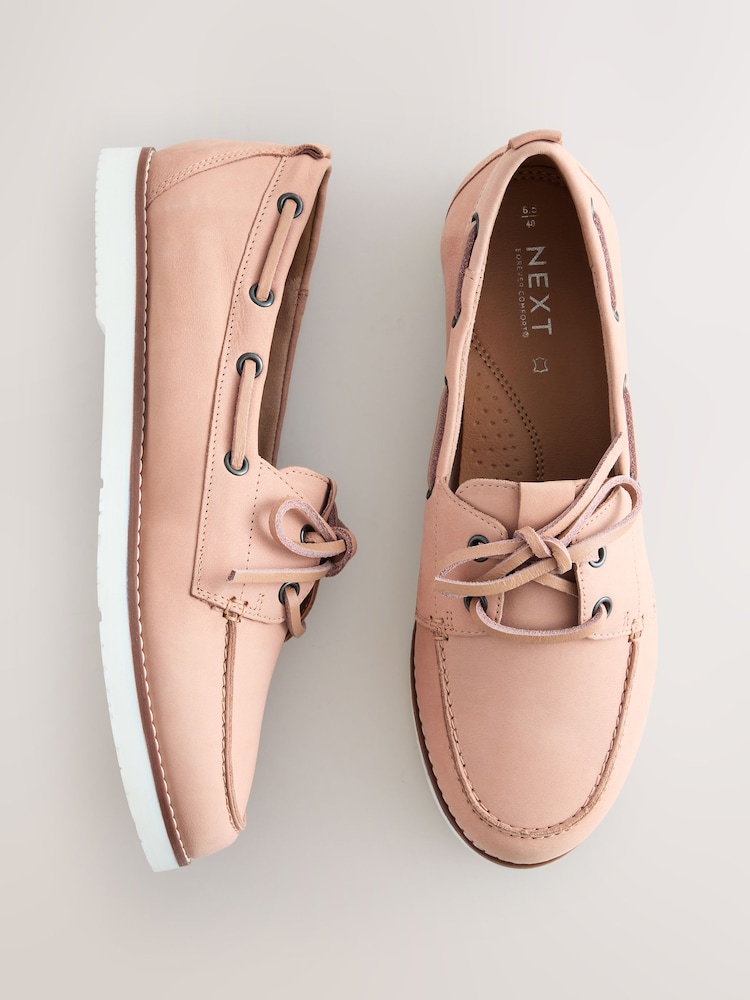 Blush Pink Forever Comfort® Leather Round Toe Lace Up Boat Shoes - Image 1 of 6